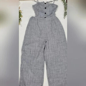 Womens Gray Chambray ankle length Open back‎ Jumpsuit Large